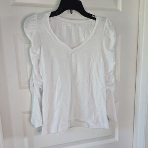 White Fitted Puff Sleeve Ruffled Top